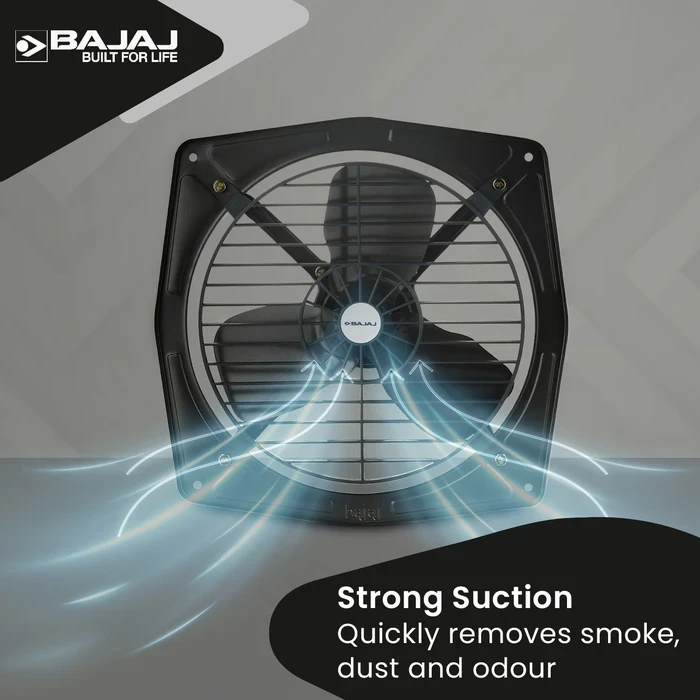 Bajaj Bahar 300MM Exhaust Fan | 1375 RPM 100% Copper Motor 1225 CMH Strong Rust-Proof Metal Body Metallic Grey 70001