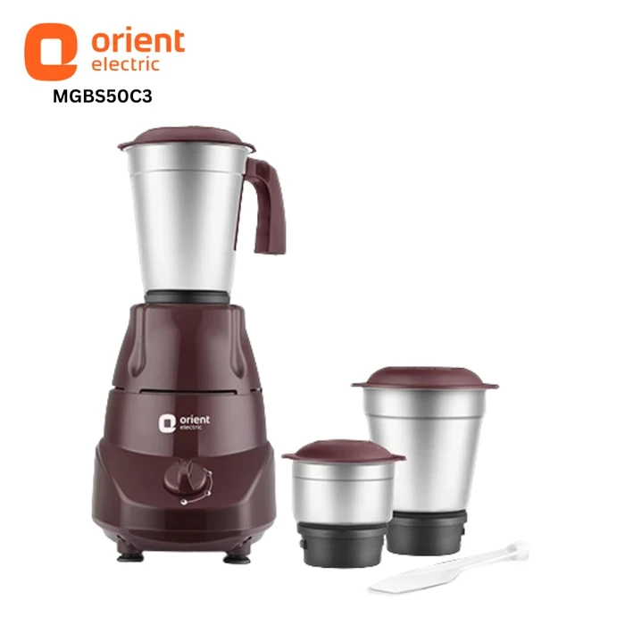 Orient Bolt Super 500W Tower Shape 3-Jar Mixer Grinder | High-Torque Balanced Coil Motor with Stainless Steel Blades, 3-Speed Dial & 2.2A Overload Protection (Cherry Brown) | MGBS50C3