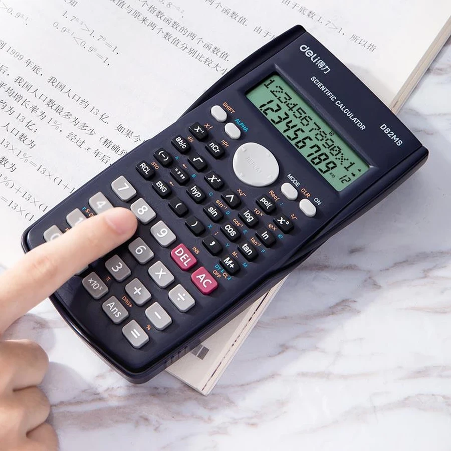 Deli 240 Functions 10+2 Digits Student Scientific Calculator | Dual Solar & Battery Power 2-Line LCD Display with Sliding Hard Cover | ED82MS