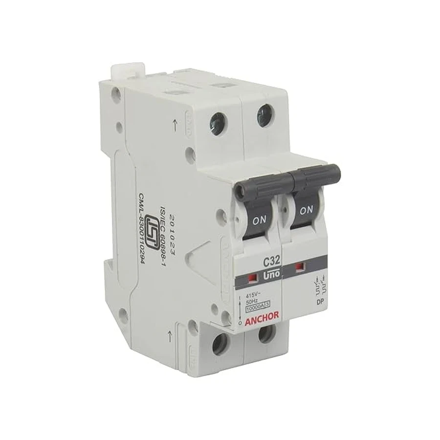 Anchor UNO DP MCB 32A 'C' Curve 98022 - Double Pole, Medium Current Capacity, DIN Rail Mount Standard Circuit Breaker