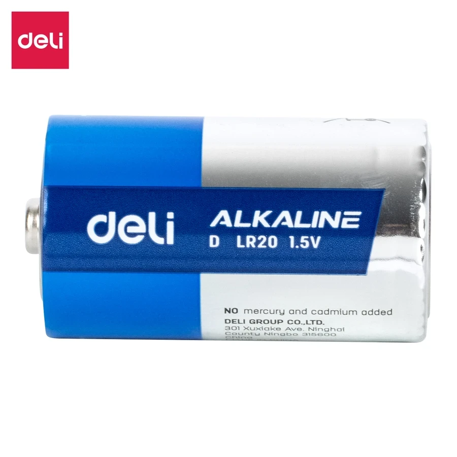 Deli D LR20 1.5V Long-Lasting Alkaline Battery (2-Pack) | 10-Year Shelf Life & Leakproof Eco-Friendly Power for Flashlights & Geysers | E82910