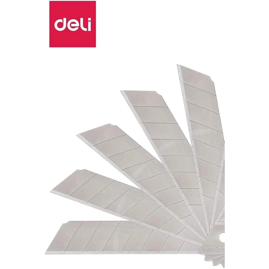 Deli 10-Piece Replacement Utility Cutter Blades | Hard SK5 Alloy Steel Snap-Off Blades with Protective PP Safety Storage Box | E2011