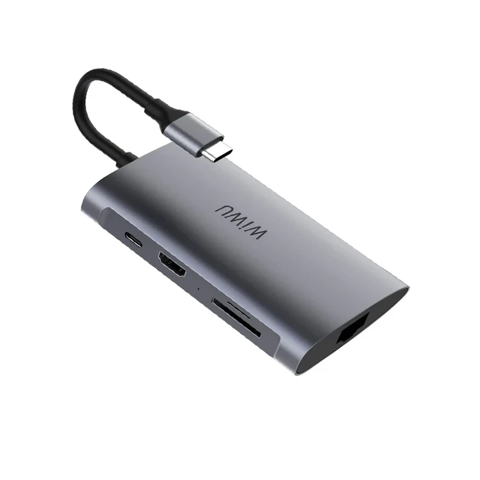 WIWU 8-in-1 USB-C Hub | Triple USB 3.0 & RJ45 Ethernet Matrix | 4K HDMI & PD Power Logic | Grey | 831HRT
