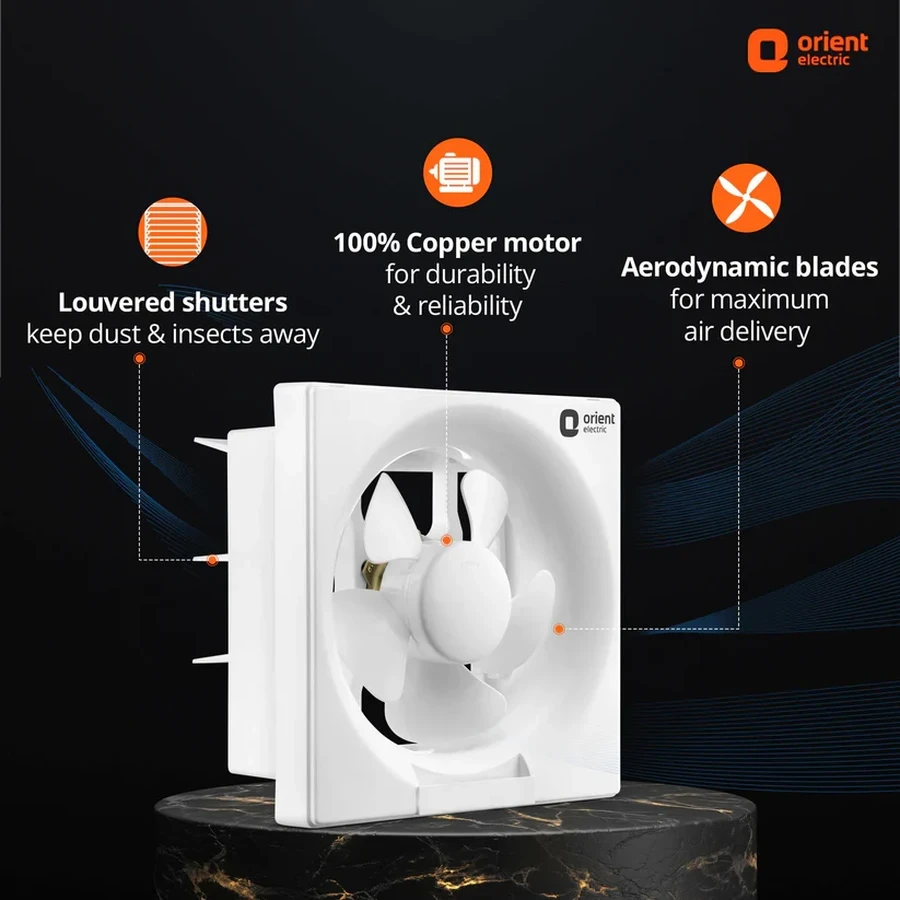 Orient Ventilator RX 250mm Exhaust Fan | 40W High-Performance Motor | 220-240V | 38cm Square Frame | White/Black/Ivory