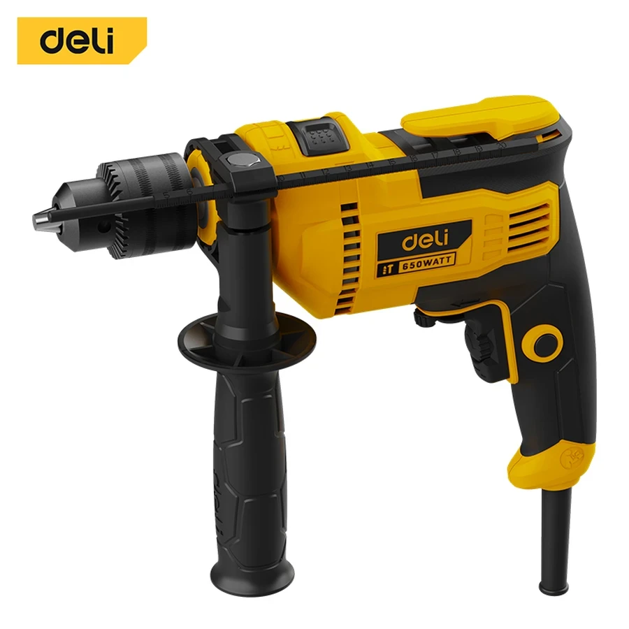 Deli 650W Professional 13mm Impact Drill | 48,000 BPM Pure Copper Motor with 3000 RPM Variable Speed, Dual Mode & Heavy-Duty Metal Chuck (Yellow) | EDL-CZ13-E5