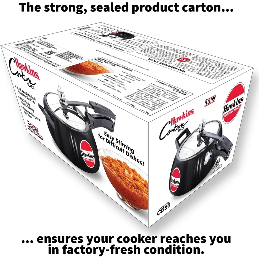 Hawkins Contura Black Pressure Cooker | Hard Anodised Body | Stainless Steel Lid | Rapid Heating Black Base | 1.5L to 5L