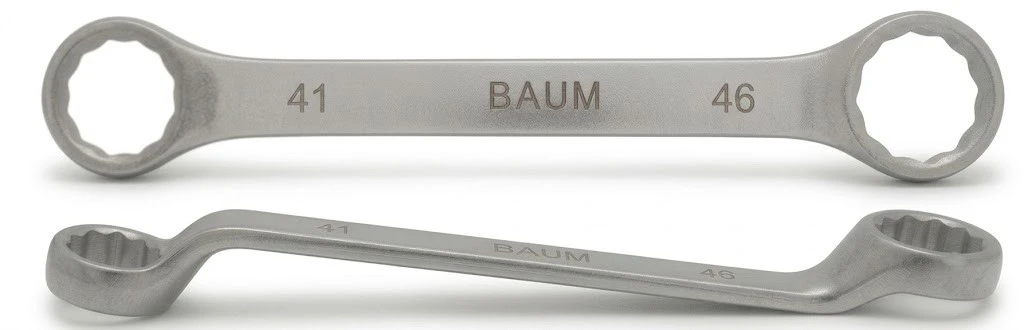 BAUM Heavy-Duty Large Chrome Vanadium Bi-Hexagon Ring Spanner | 12-Point Rough Matt Chrome Finish Oval Body Wrench | Model ART 23E (Sizes 24mm to 60mm)