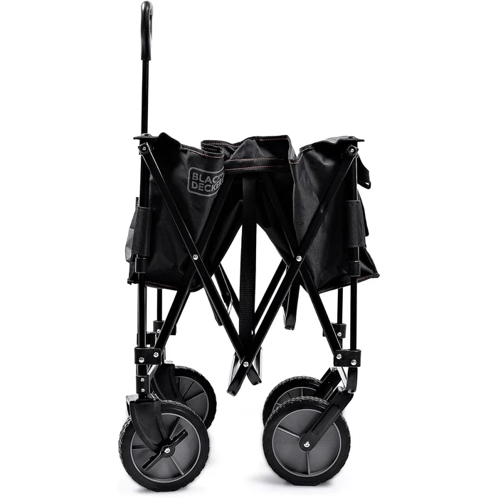 BLACK+DECKER 80kg Heavy-Duty Collapsible Folding Outdoor Wagon Cart | All-Terrain 360° Swivel Wheels with Brakes & Telescopic Handle | BDCWBK01-XJ