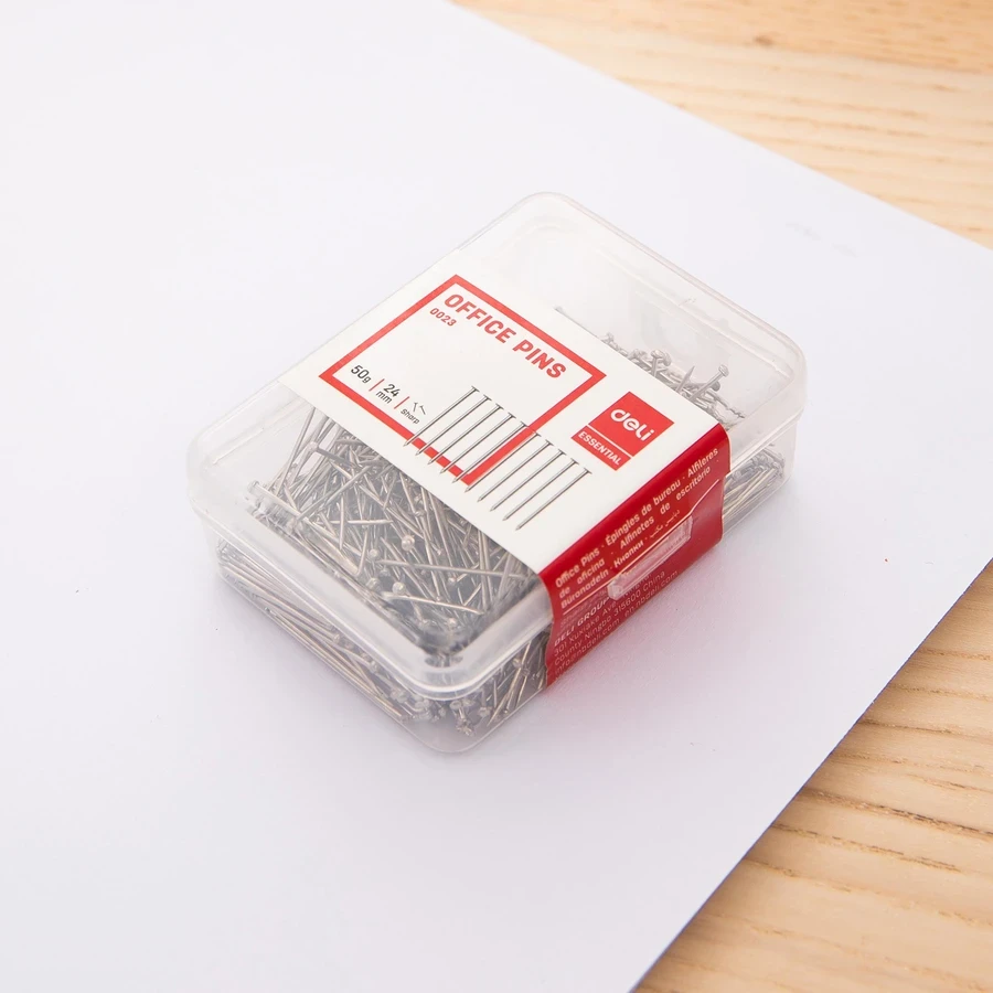 Deli Standard Office Straight Pins (24mm / 1 Inch) | Nickel-Plated Rustproof Steel Pins for Corkboards & Paper Fastening (Silver) | E0023