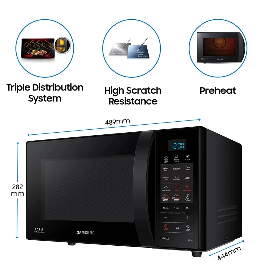 Samsung CE76JD-B1/IM 21L Convection Microwave Oven | Any Time Curd Making | Ceramic Inner Cavity | Triple Distribution System | Fast Defrost