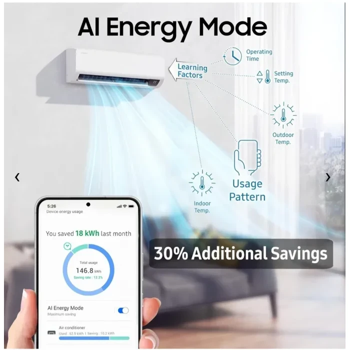 Samsung 1.5 Ton Hot & Cold AI Inverter Split Air Conditioner | SmartThings WiFi Voice Control | 5-Step Convertible Durafin Ultra Copper 4-Way Swing Auto Clean | AR50F18C1RHNRC