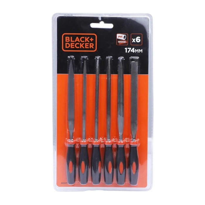 BLACK+DECKER 6-Piece Precision Alloy Steel Needle File Set | Ergonomic Anti-Slip Grip Jewelry & Craft Deburring Kit | BDHT22148