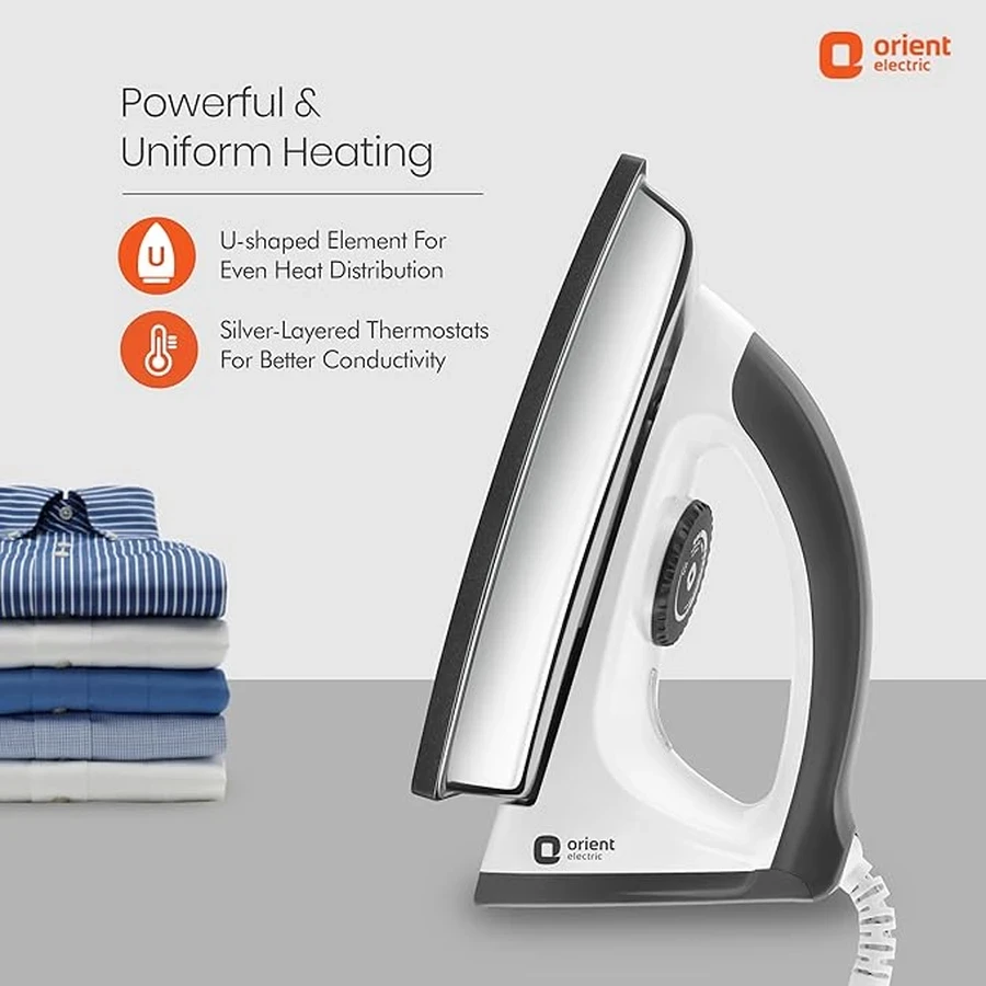 Orient Ultimate Plus 1100W Heavy-Weight Professional Dry Iron | Heavy Metal Base Garment Press with Fast Heat-Up & Multi-Fabric Wrinkle Removal (White)