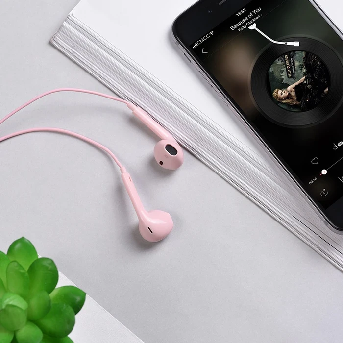 HOCO Memory Sound Wire Control Earphone with Mic | 14.2mm Driver | Volume Control | Black, White, Pink Finish | M55