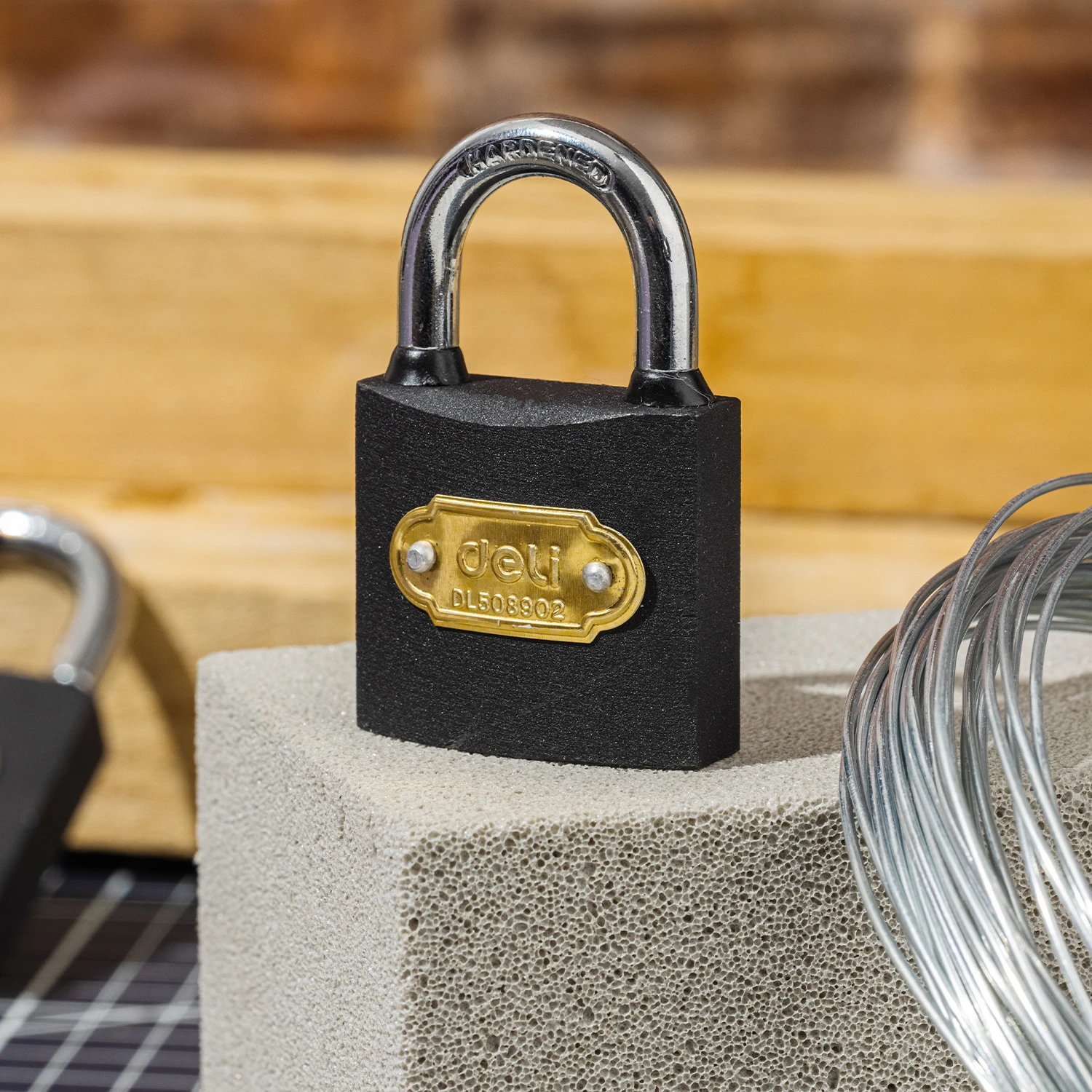 Deli Medium-Duty Iron Padlock 38mm with Durable Alloy Steel Shackle & Waterproof Keyhole Cover (Black) | EDL508902