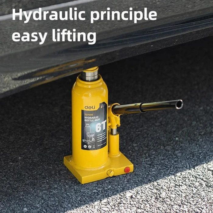 Deli Tools 6-Ton Hydraulic Bottle Jack | Heavy-Duty Welded Steel Auto Lift with Safety Valve (210mm - 420mm) | EDQ71006