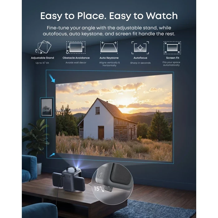 Anker Soundcore Nebula P1i 1080p Smart Portable Projector | TÜV 380 ANSI Lumens, Flippable Dual 10W Dolby Speakers & Google TV | UK Black