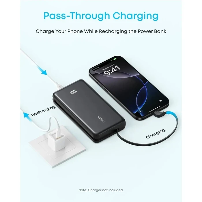 Anker Zolo 20,000mAh 22.5W Fast Charging Power Bank | Built-In USB-C Cable, 3-Port Output & ActiveShield 3.0 in Black | A110EH11