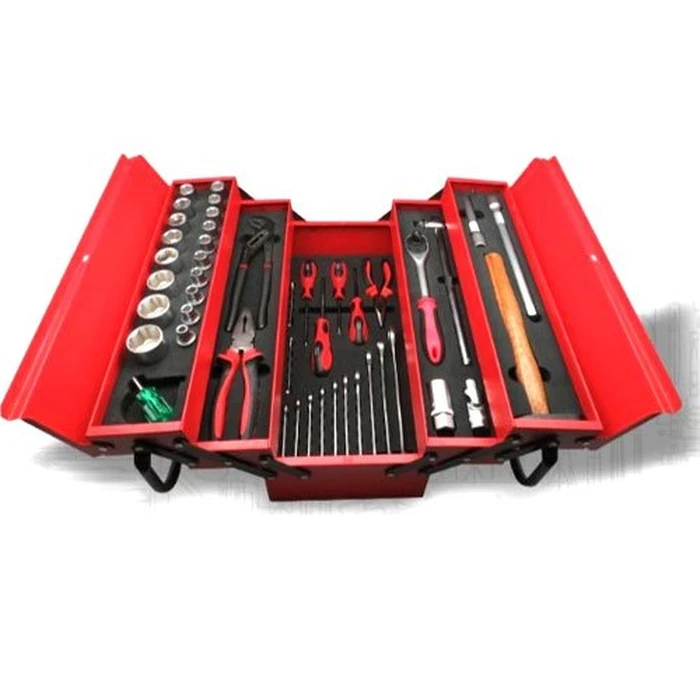 Baum 46-Piece Half Inch Drive Metric Socket And Master Mechanic Hand Tool Set In 5-Compartment Cantilever Metal Box Art-B20