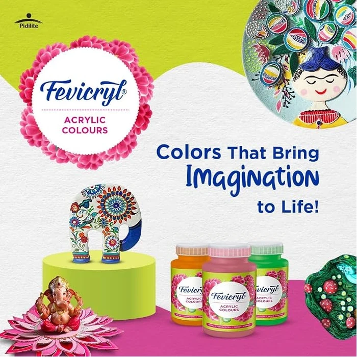 Pidilite Fevicryl Multi-Surface Acrylic Paint Series | Wash-Proof & Non-Toxic Liquid Craft Color Set | Available in 15ml, 100ml, 200ml & 500ml Sizes