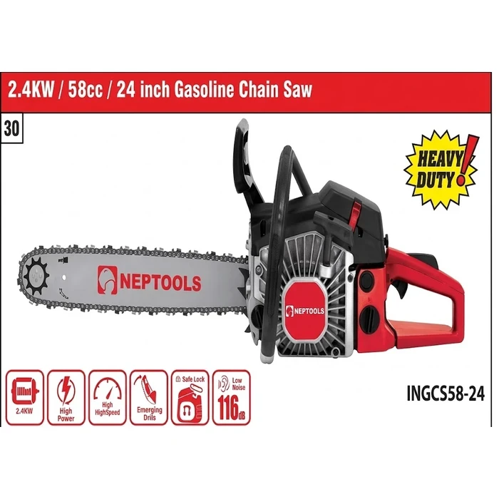 NEPTOOLS 22 Inch 62CC Gasoline Chainsaw | Heavy Duty 2-Stroke Petrol Engine High-Torque Tree Felling Wood Cutting Saw INGCS58-24
