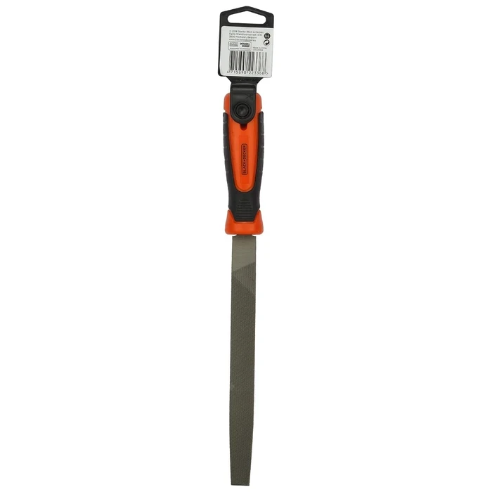 BLACK+DECKER 200mm (8") High-Carbon Steel Flat Bastard File | Ergonomic Bi-Material Grip Surface Deburring Tool | BDHT22144
