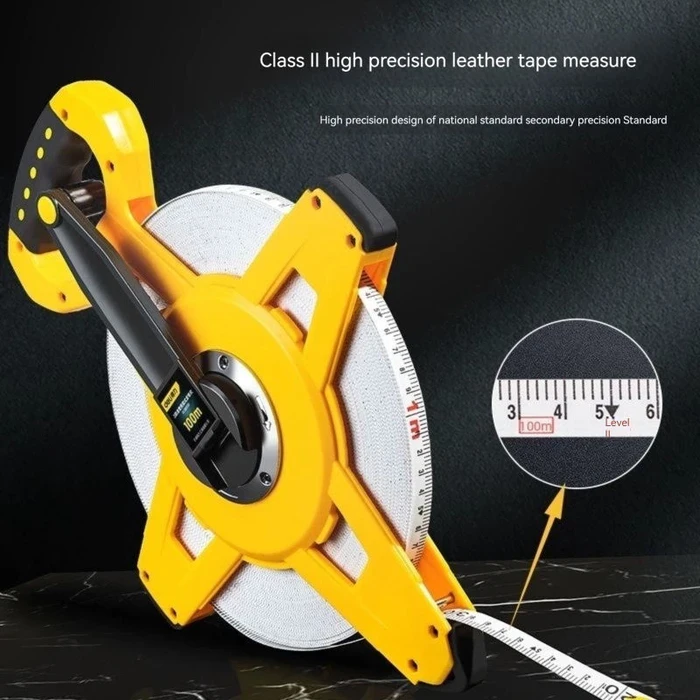 Deli Tools 50m Fiberglass Measuring Tape | ABS+TPR Shock-Absorbing Closed Molded Shell | 14.5mm Stretch-Resistant Blade | DL98050B