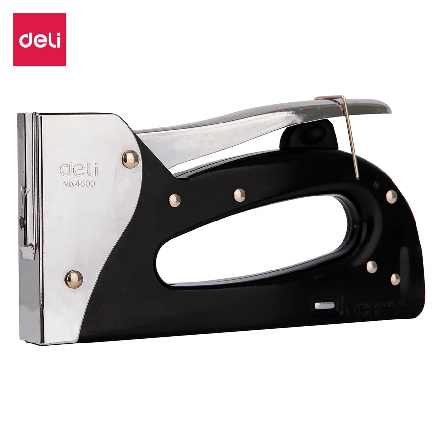 Deli Heavy-Duty Metal Gun Tacker (10mm Max Depth) | All-Metal Steel Body Manual Staple Gun with Safe Lock | E4600