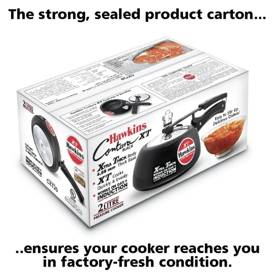 Hawkins CXT20 2L Contura Black XT Pressure Cooker | Hard Anodised Body | Induction Base | Stainless Steel Lid | Black