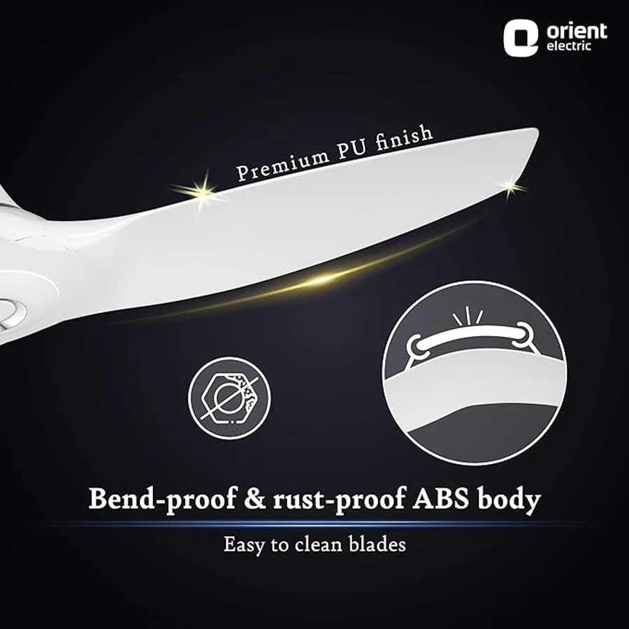 Orient Aeroquiet 1200mm (1230mm) Ultra-Quiet High-Airflow Ceiling Fan | 240 CMM Air Delivery Aerodynamic 3-Blade Modern Ceiling Fan in Caramel Brown & White  | Aeroquiet