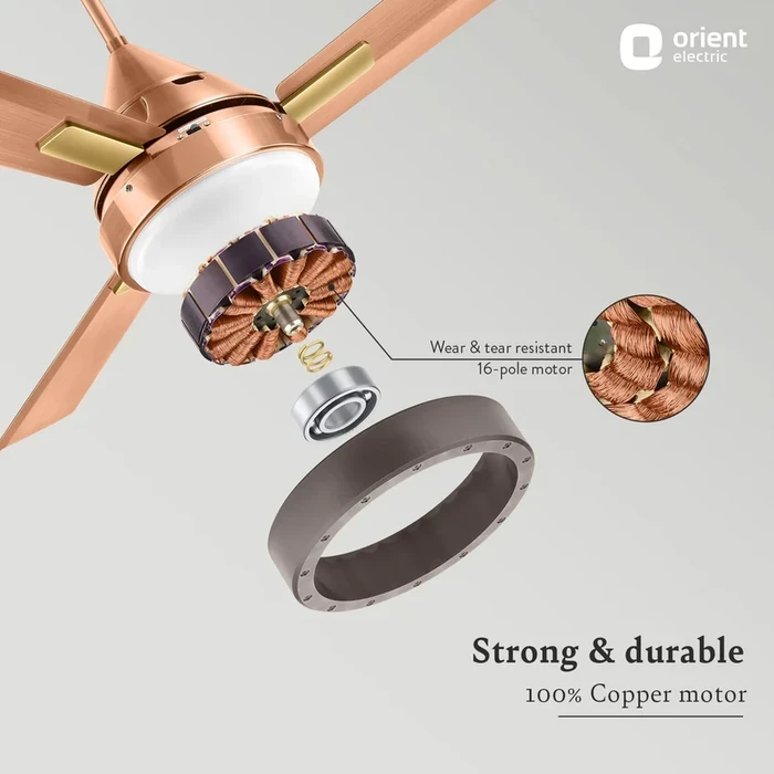Orient Spectra Premium Ceiling Fan 70W | Elegant Metallic Finish | Remote Control | Antique Copper & Brushed Brass