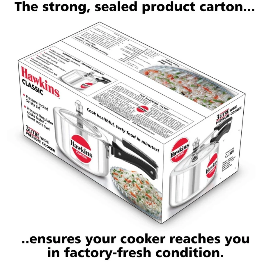 Hawkins Classic 3L Pressure Cooker | Available in Wide (CL3W) and Tall (CL3T) Variants | Pure Virgin Aluminium | Inside-Fitting Safety Lid | Silver