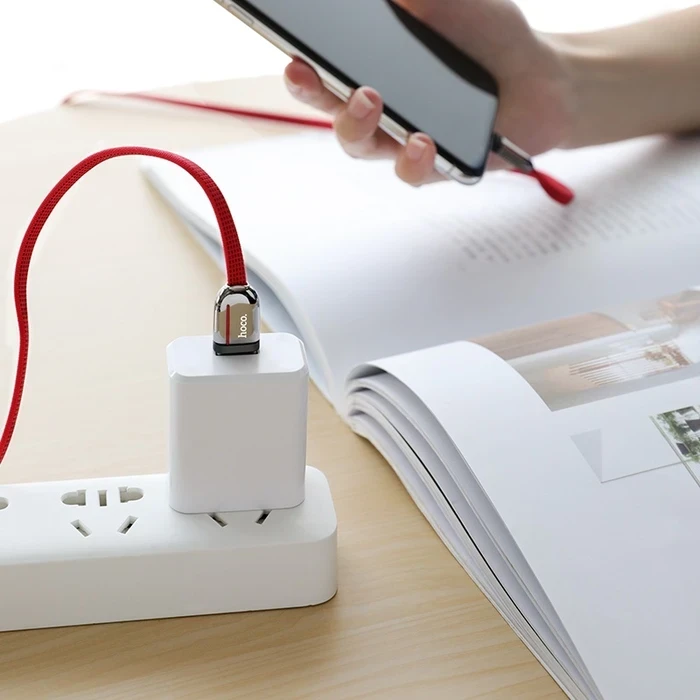 Hoco Grand Charging Cable | Lightning Connectivity Logic | Zinc Alloy & Fabric Weaving Matrix | U74