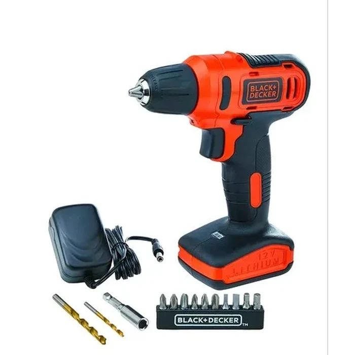 BLACK+DECKER 12V Cordless Drill Driver Kit with Integrated Battery, LED Work Light & 13-Piece Bit Set | Single Gear Variable Speed Compact Screwdriver | LD12SP-B5