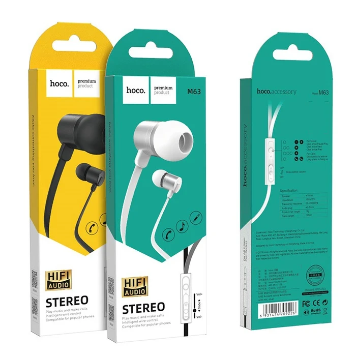 HOCO ANCIENT SOUND Universal Wired Earphones with Mic | 10mm Driver | Slide Volume Control | Black, Silver Finish | M63