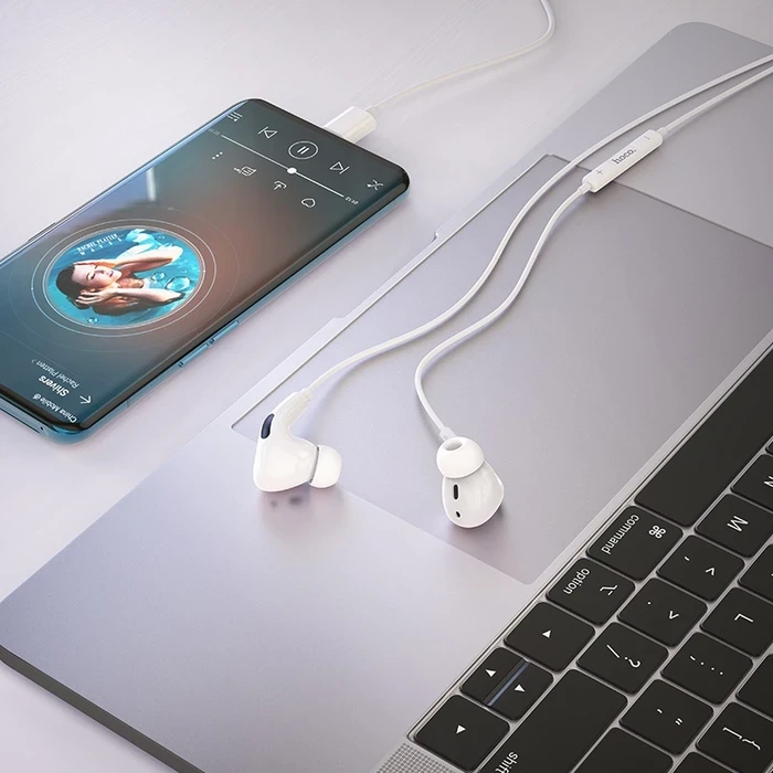HOCO Original Series Wired Type-C Earphone with Mic | 12mm Driver | TPE High Elastic Cable | Black, White Finish | M1 Pro
