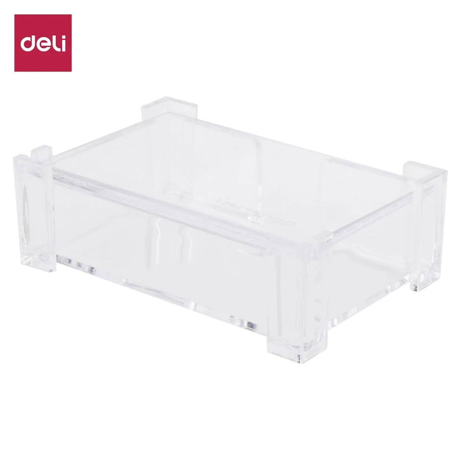 Deli Transparent GPPS Business Card Holder (103x68x34mm) | Top-View Access Durable Desktop Visiting Card Display Stand | E7621
