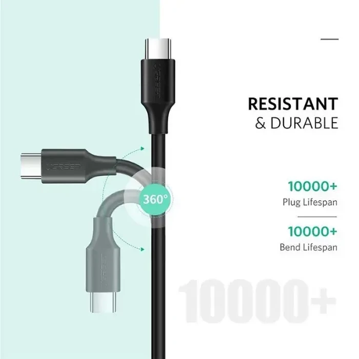 UGREEN US286 USB-C to USB-C PD Fast Charging Cable | 3A 60W Max 480Mbps Multi-Layer Shielded Data Sync Cord (1 Meter, Black) | US286-50997