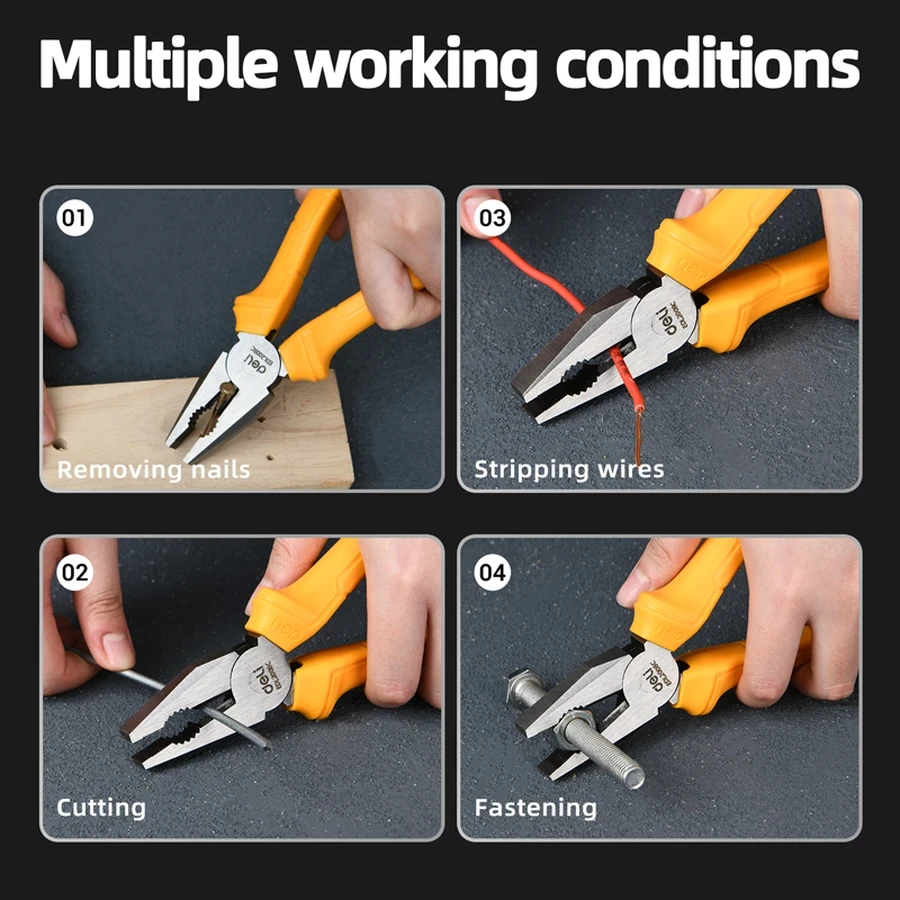 Deli 200mm (8") Semi-Pro Series Combination Pliers | Multi-Functional High-Carbon Steel Gripping & Cutting Tool with Ergonomic Yellow Handle | EDL2008C