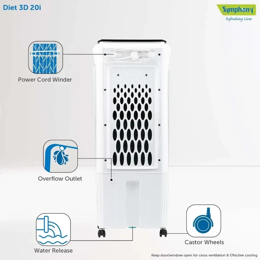 Symphony Diet 3D 20i Tower Air Cooler | 20L Reservoir | Smart Remote Control | 3D Honeycomb Cooling