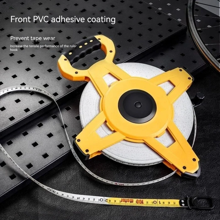 Deli Tools 50m Fiberglass Measuring Tape | ABS+TPR Shock-Absorbing Closed Molded Shell | 14.5mm Stretch-Resistant Blade | DL98050B