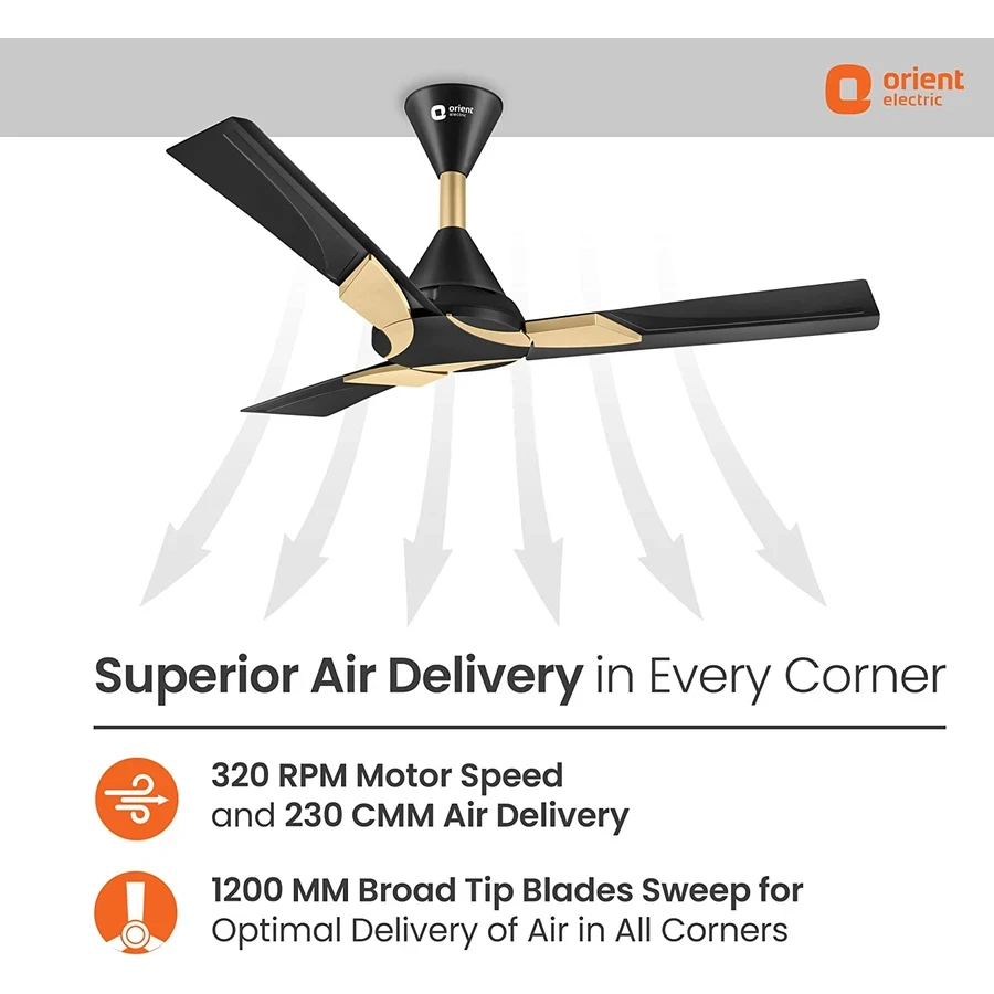 Orient 1200mm Premium Ceiling Fan | Massive 8122 CMM Industrial-Strength Airflow | High-Grade Aluminium Blades Luxury Metallic Matt Finish | Wendy
