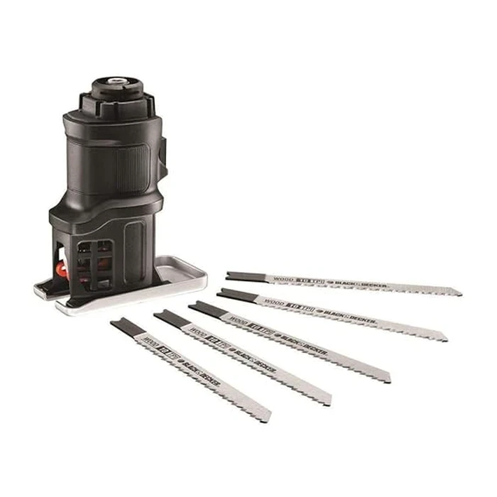 BLACK+DECKER Multievo Modular Jigsaw Attachment Head with 5 Wood Blades | Tool-Free Quick-Clamp Curved & Scroll Saw Head | MTJS1-XJ
