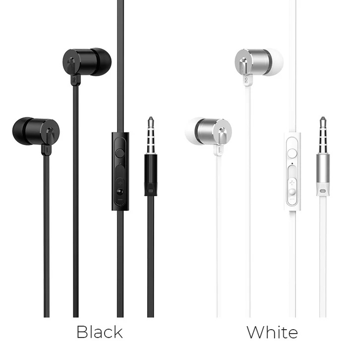 HOCO ANCIENT SOUND Universal Wired Earphones with Mic | 10mm Driver | Slide Volume Control | Black, Silver Finish | M63