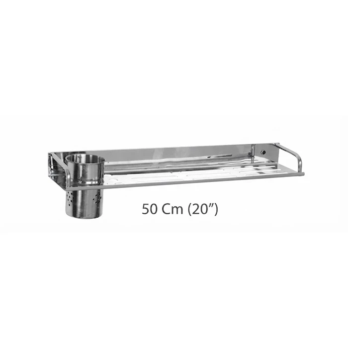 Toyo SS Heavy Straight Shelf with Tumbler Holder (12", 16" & 20" Variants) | Polished Chrome Finish | Wall-Mounted Bathroom Storage Rack | TOYO-2724