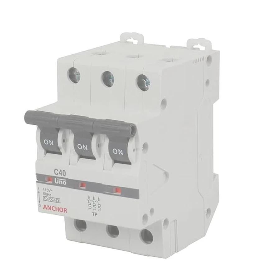 Anchor UNO TP MCB 40A 'C' Curve 98031 - Three Pole, Medium Current Capacity, Clamp Mount Standard Circuit Breaker