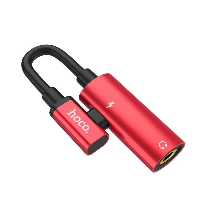Type-C to 3.5mm Aux Audio Converter | 1.5A Pass-Through Charging Sub-Two Splitter Cable | Built-In Inline Microphone Input Support Adaptive Hub | Black / Metal Grey / Red | Ls19