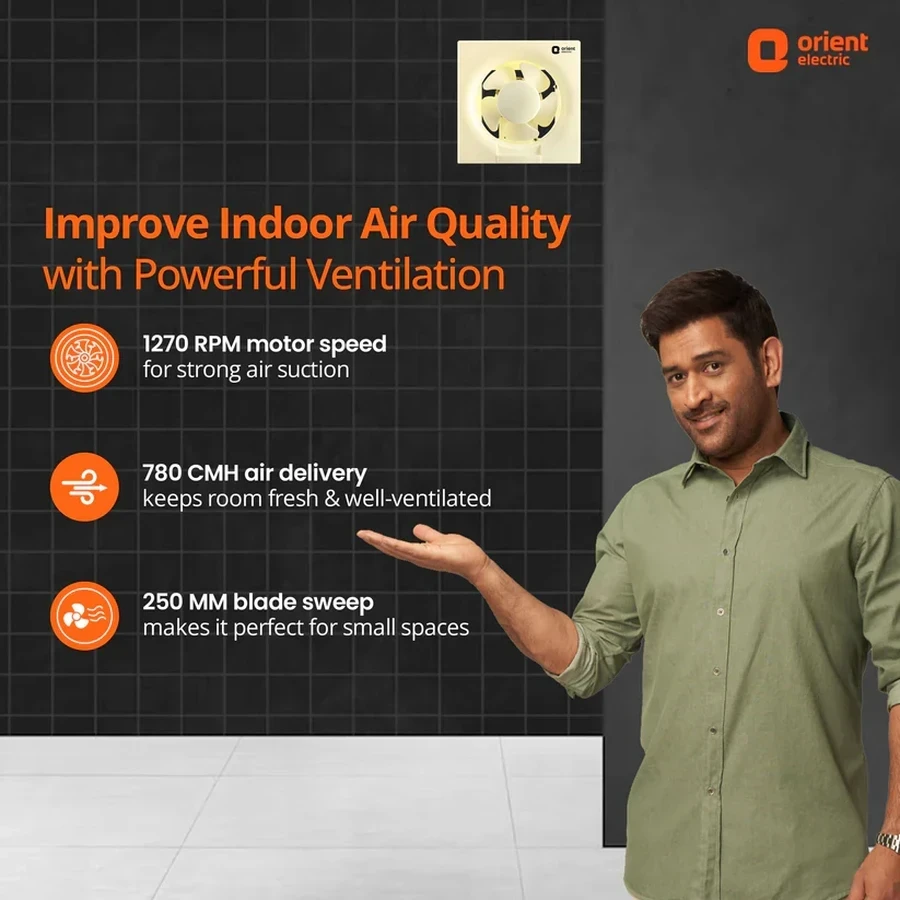 Orient Ventilator RX 250mm Exhaust Fan | 40W High-Performance Motor | 220-240V | 38cm Square Frame | White/Black/Ivory