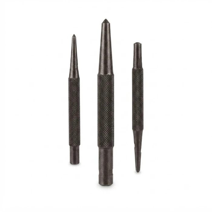 BAUM Individual Round Body Knurled Centre Punch | Premium Special Grade Steel with Hardened Conical Tip & Auto Black Finish | Model ART 860 (Assorted Metric Sizes)