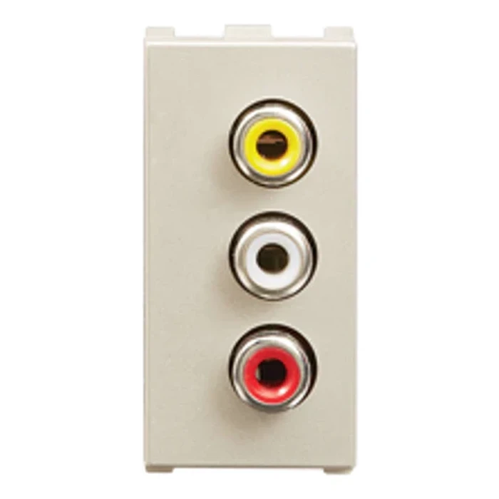 Anchor Roma 66712 Audio Video Socket | Triple RCA Analog Logic | 1-Module Modular | Flame Retardant Polycarbonate Shield